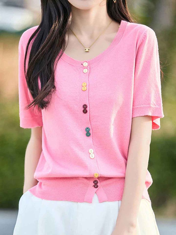 Trinity Loose Crew Neck Solid Color Knitted Cardigan