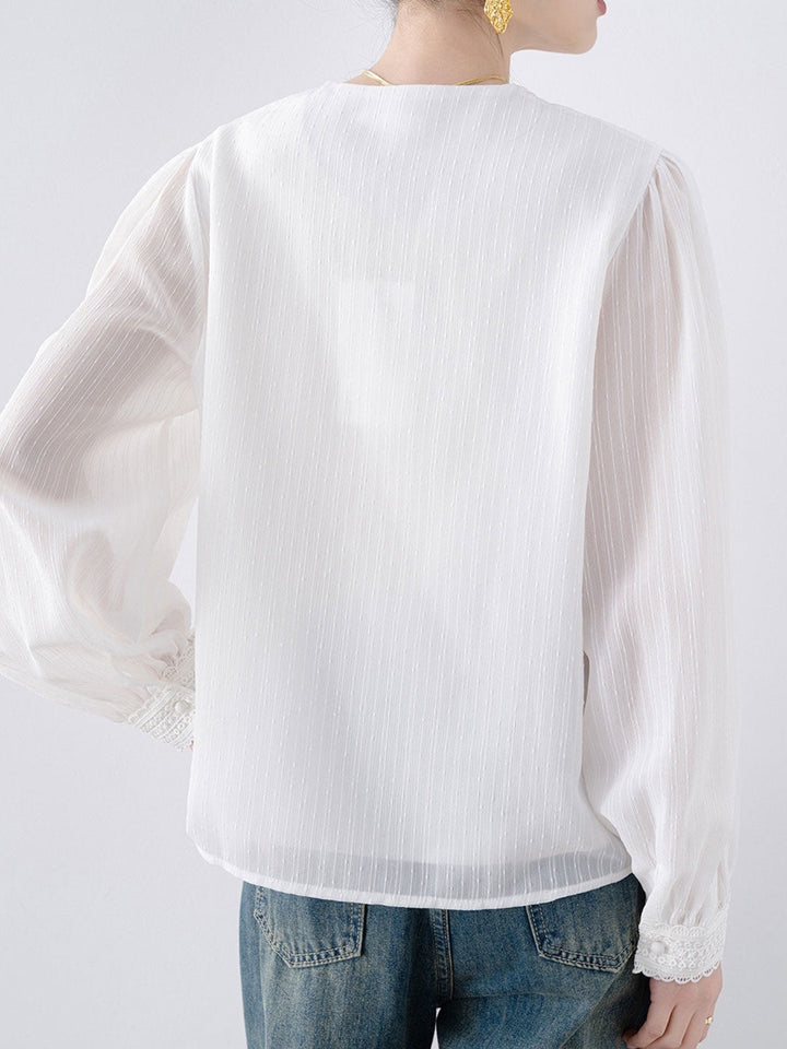Natalie Retro V-Neck Lace Hollowed Blouse