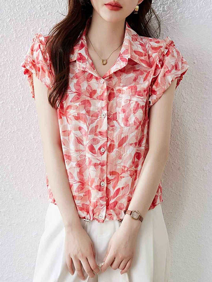 Isabella Daily Lapel Floral Chiffon Blouse