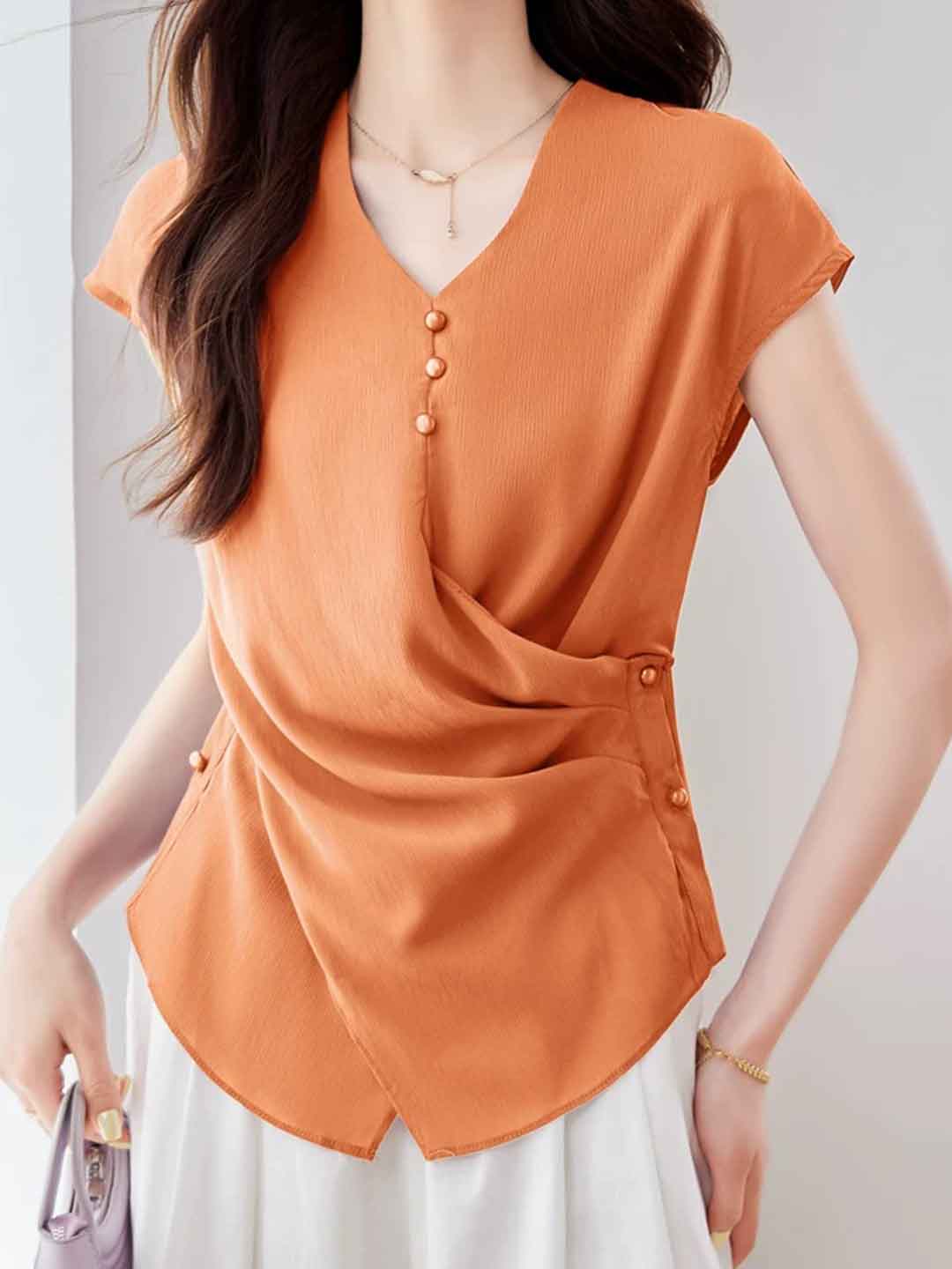 Riley Slim V-Neck Waisted Chiffon Blouse