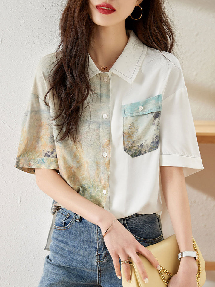 Jasmine Loose Printed Patchwork Chiffon Top