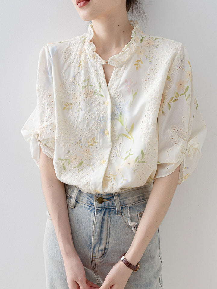 Chloe Chic V-Neck Hollowed Floral Top