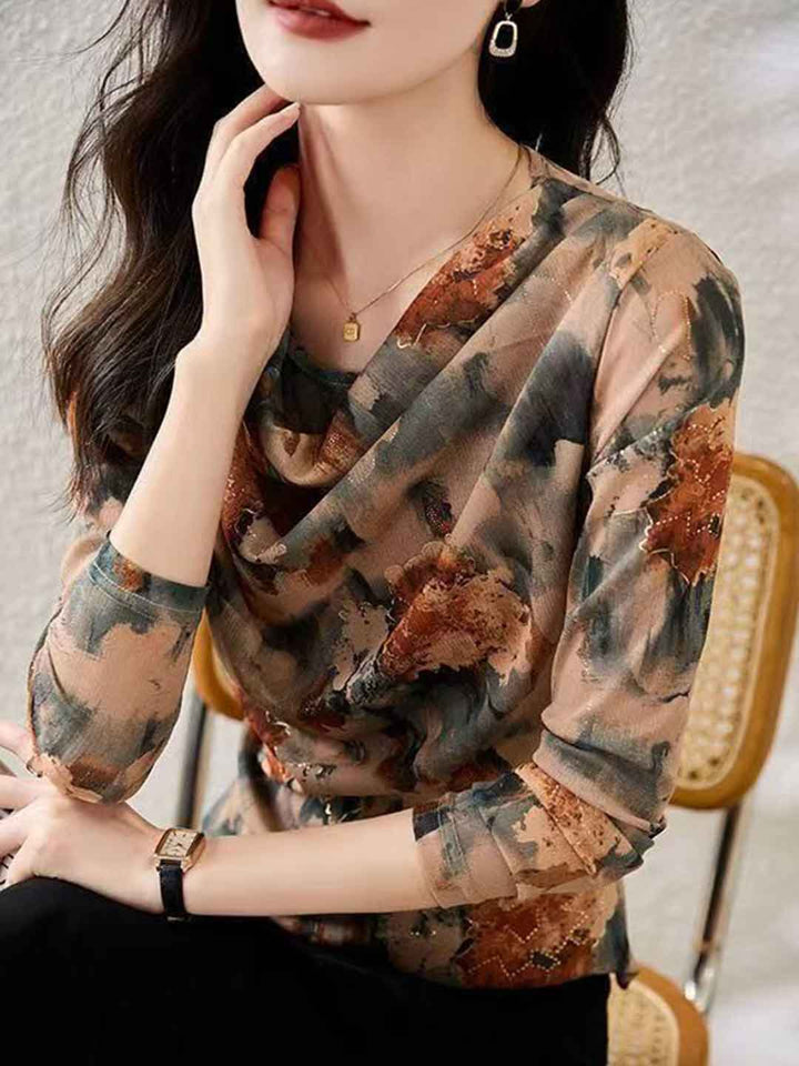 Ella Slim Stack Collar Printed Mesh Top