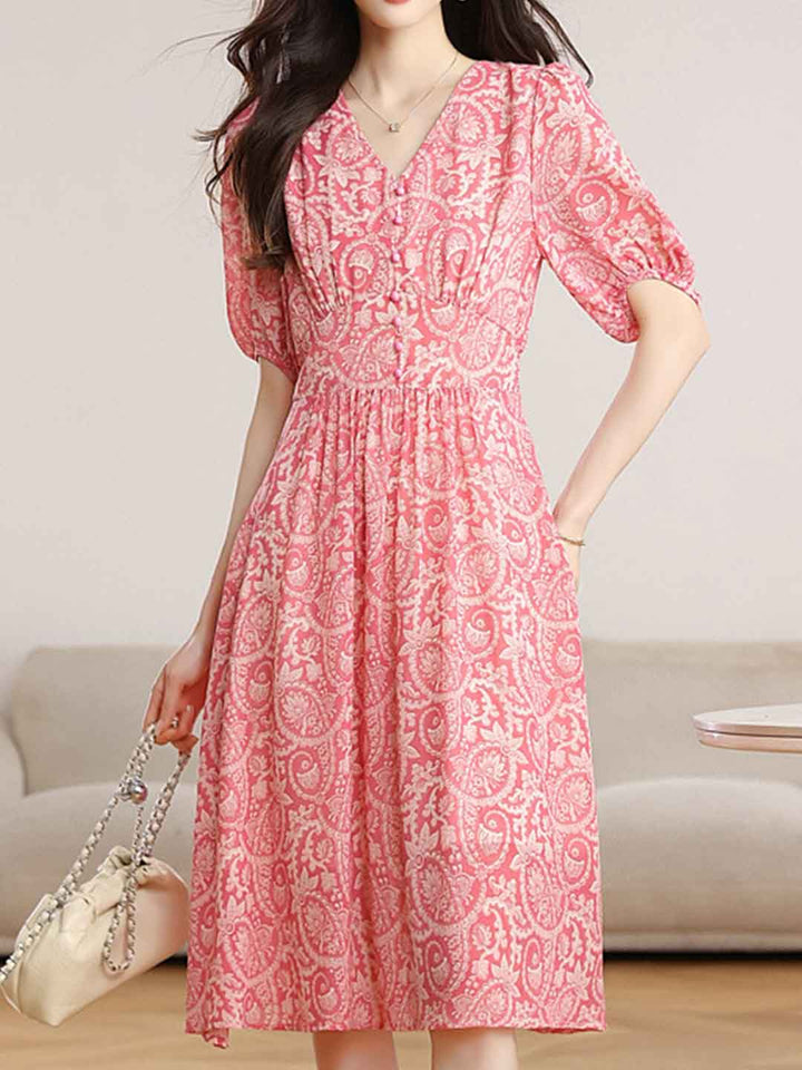 Victoria Classic V-Neck Floral Chiffon Dress