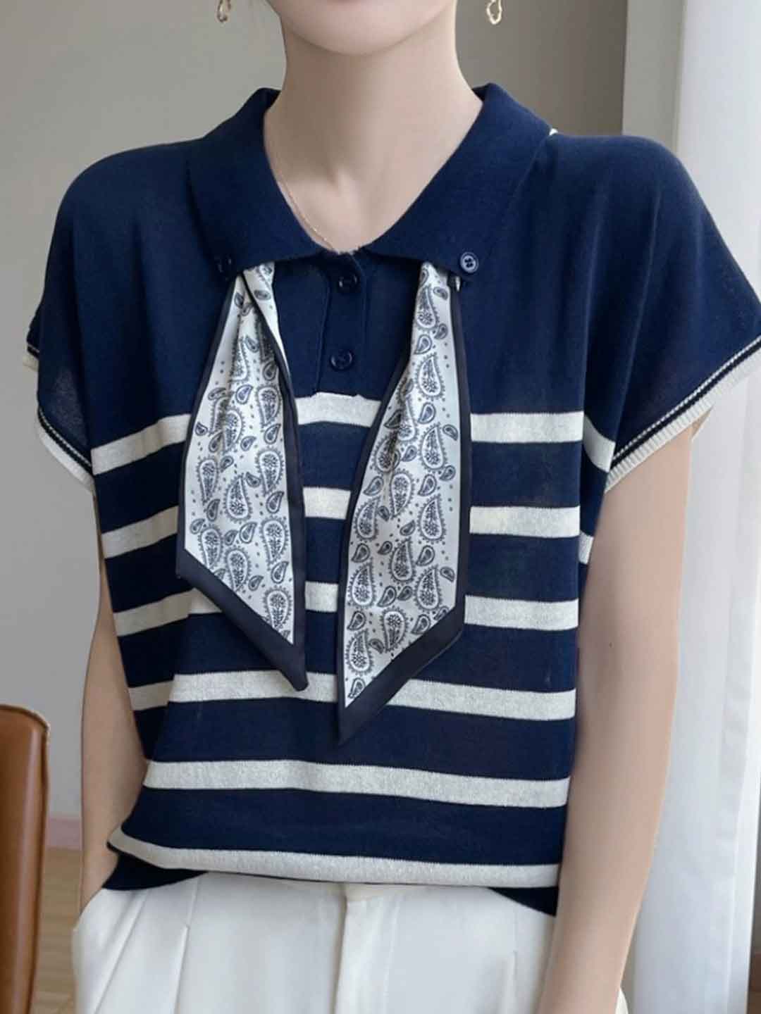 Maria Elegant Polo Collar Knitted Top
