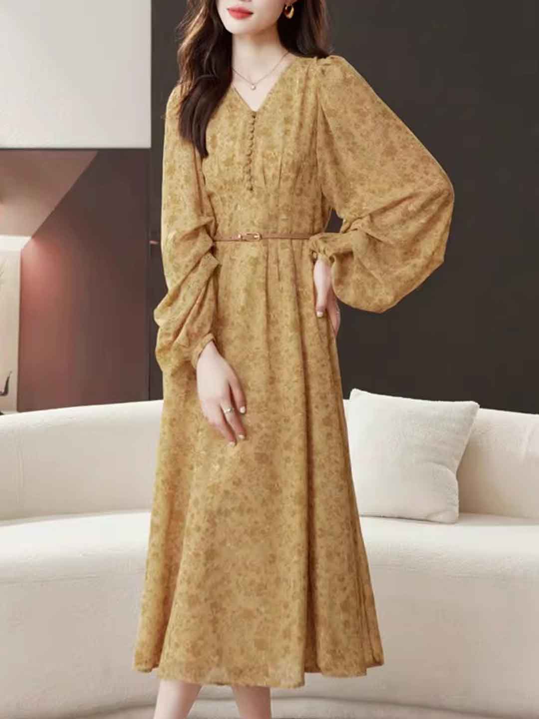 Brooke Classic V-Neck Floral Chiffon Dress