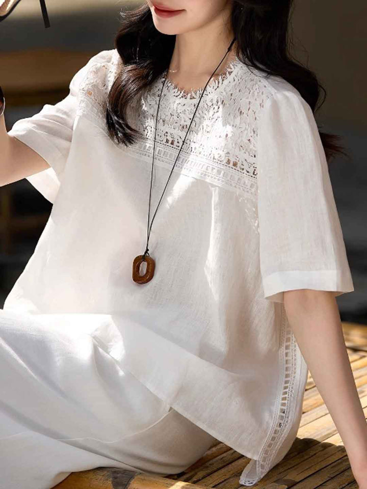 Anna Retro Crew Neck Lace Top