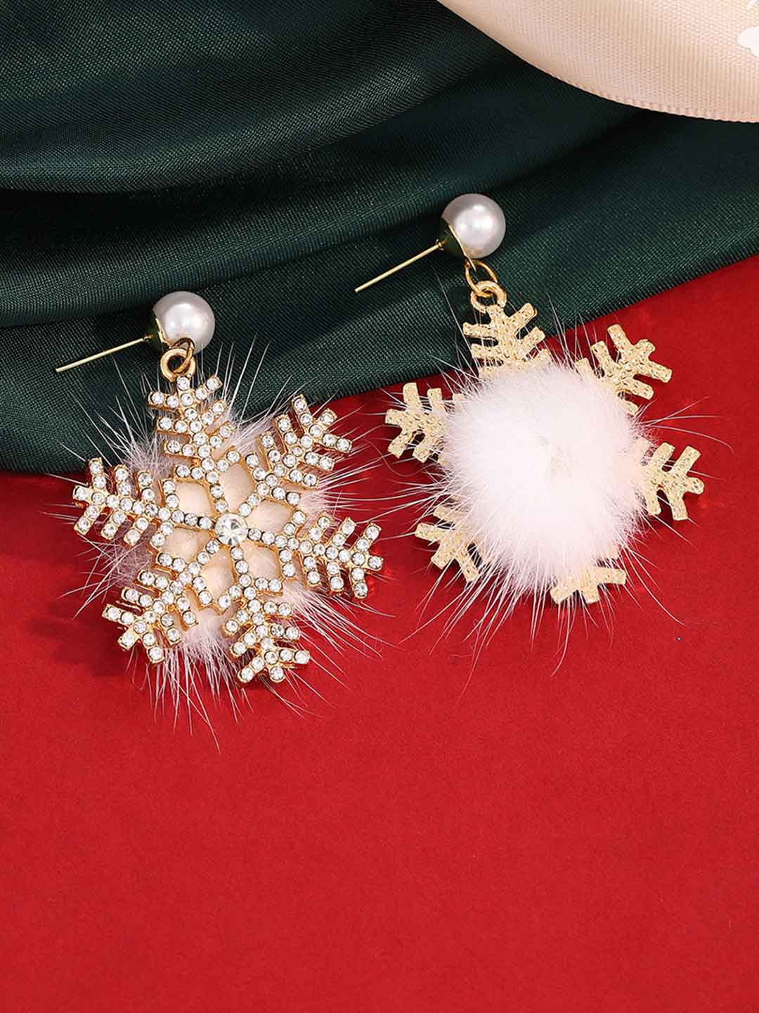 Christmas Plush Snowflake Pearl Earrings