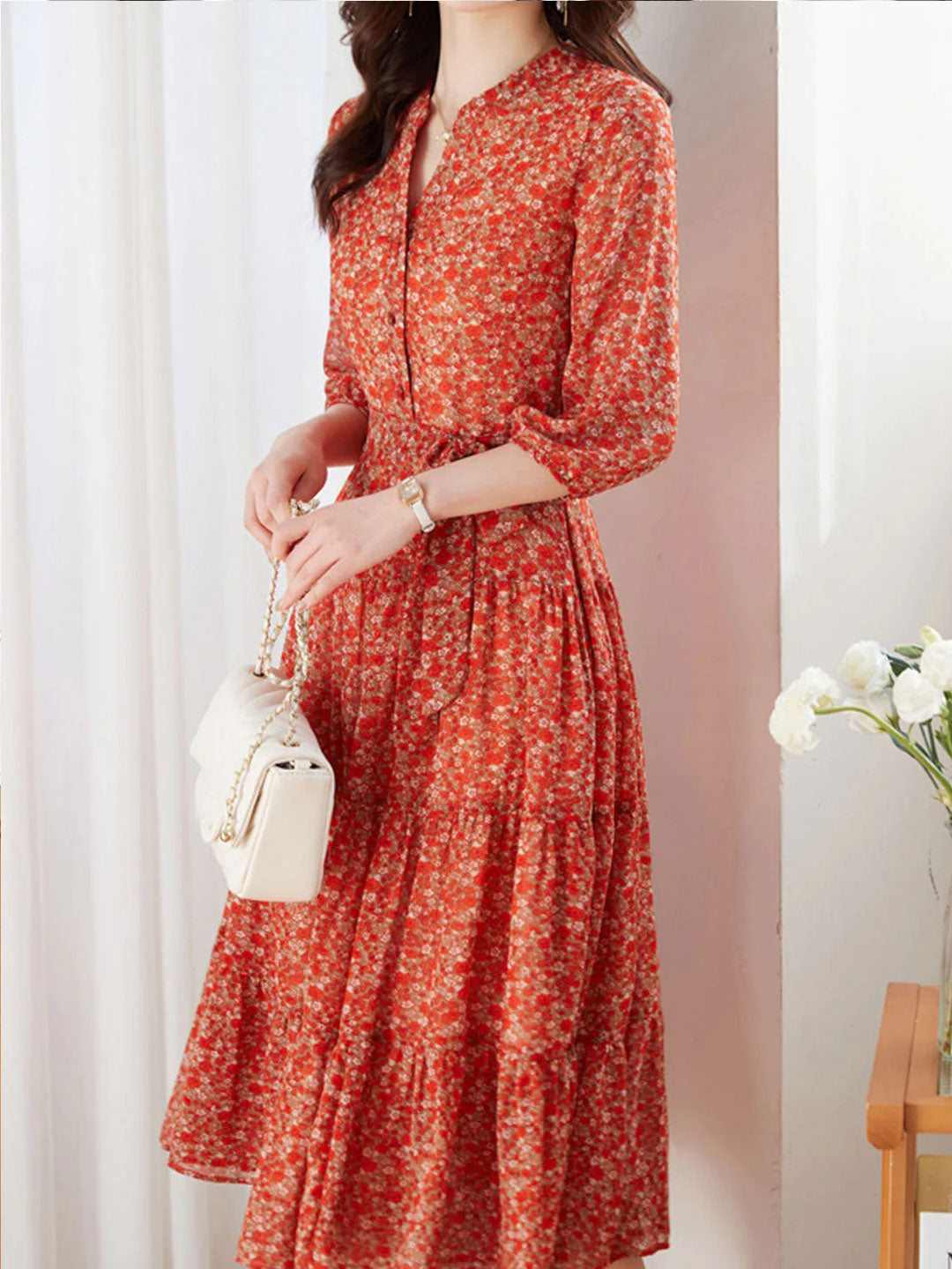 Alexis Vintage Ruffle Floral Chiffon Dress