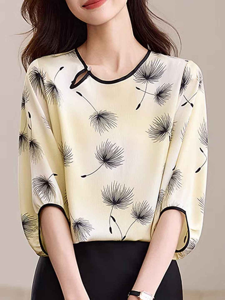 Evelyn Loose Crew Neck Lantern Sleeve Colorblocked Top