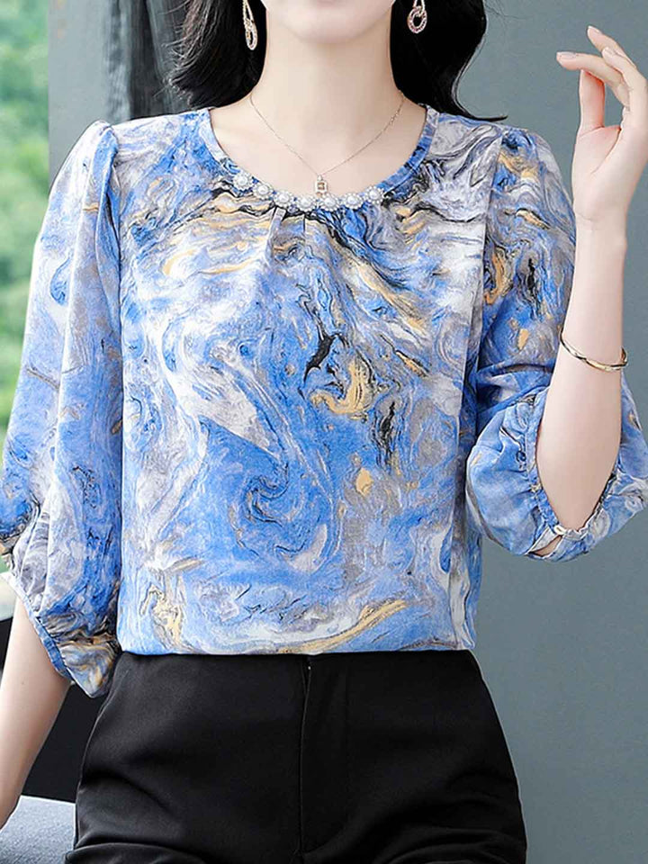 Genesis Vintage Crew Neck Beaded Chiffon Top