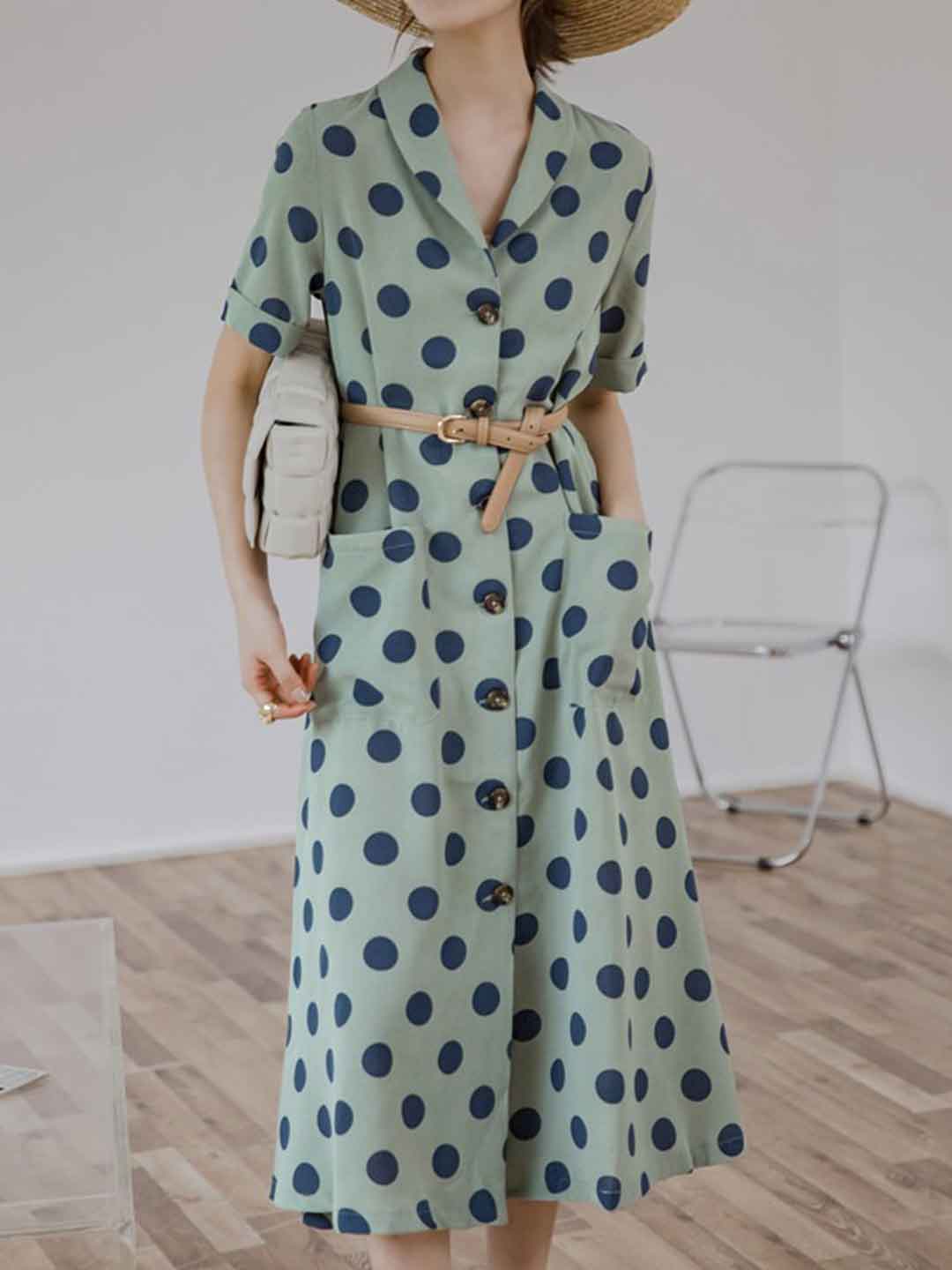 Brianna Retro V-neck Polka Dot Dress