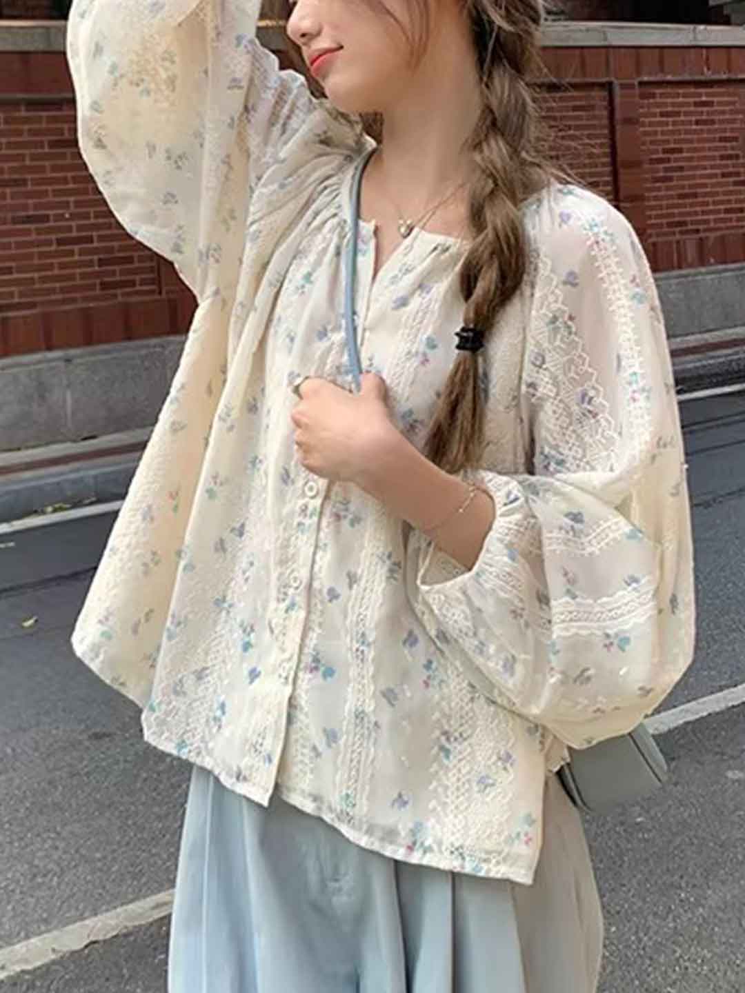 Ella Daily Crew Neck Floral Chiffon Blouse