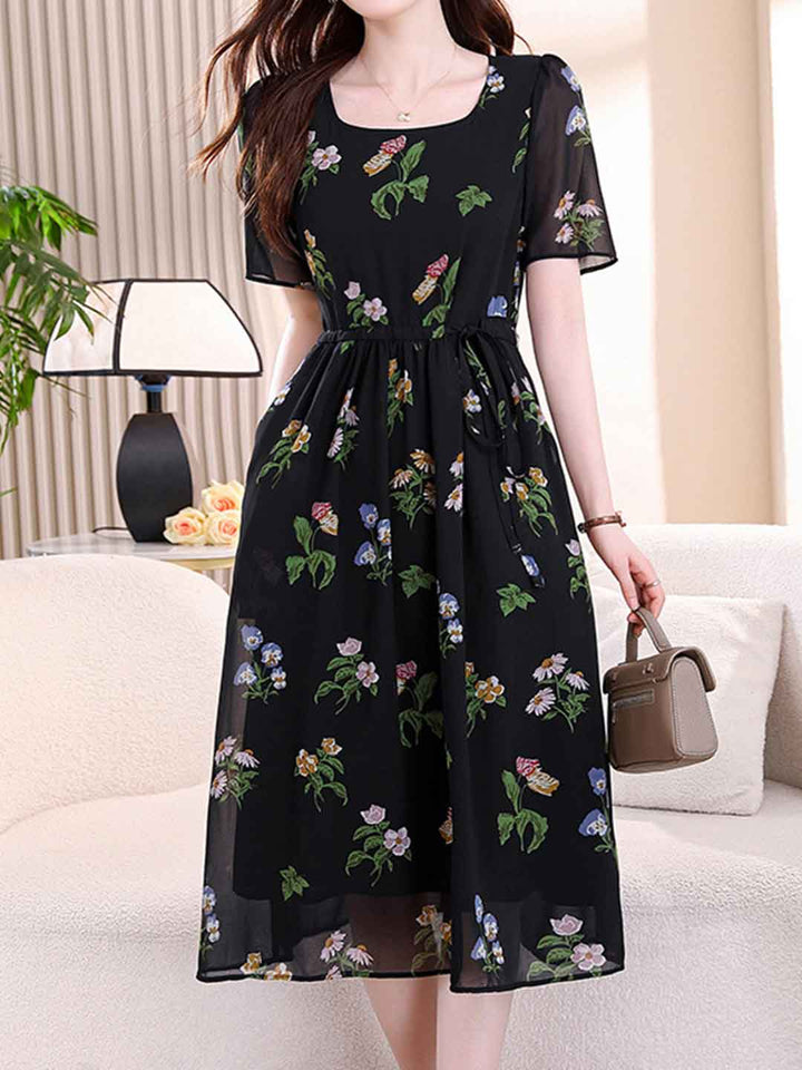 Riley Classic U-Neck Printed Chiffon Dress