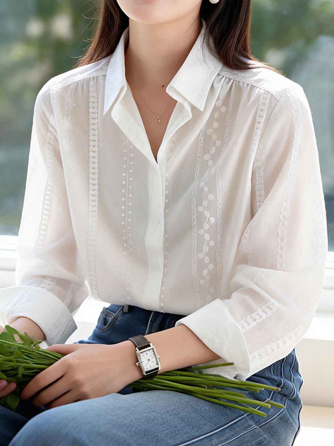 Elizabeth Loose Lapel Embroidered Shirt