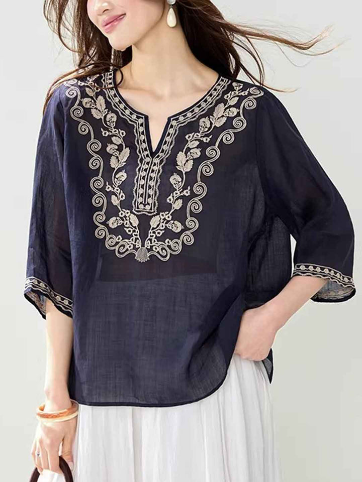 Paige Loose Crew Neck Embroidered Top