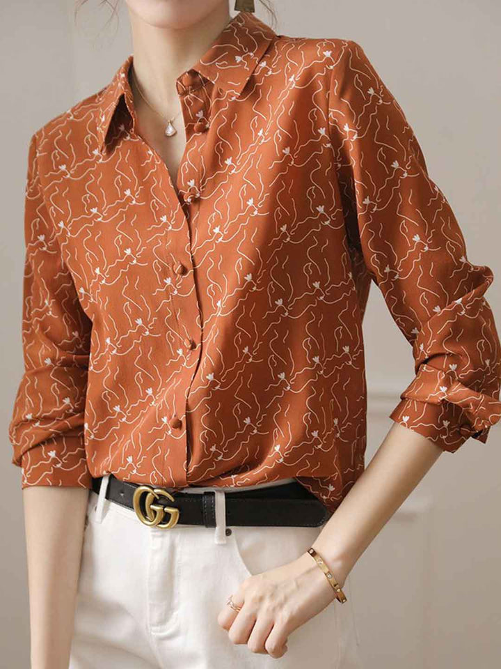 Sophia Loose Polo Collar Printed Shirt