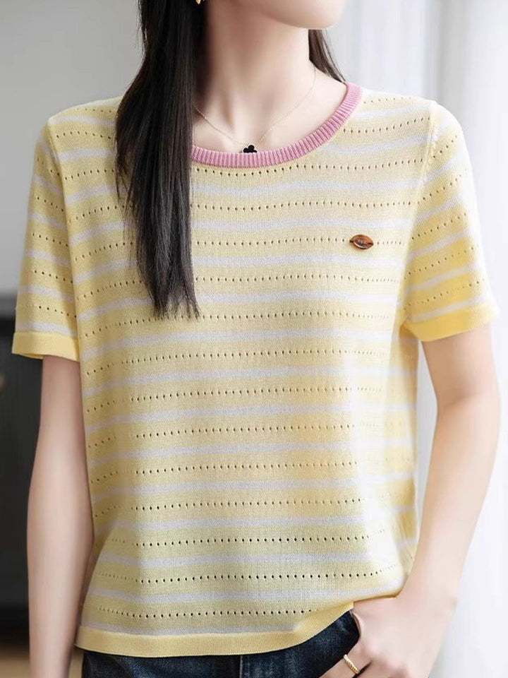Rachel Casual Crew Neck Striped Knitted Top