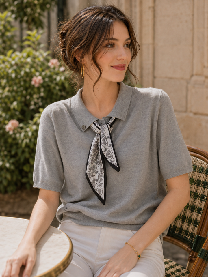 Maria Elegant Polo Collar Knitted Top
