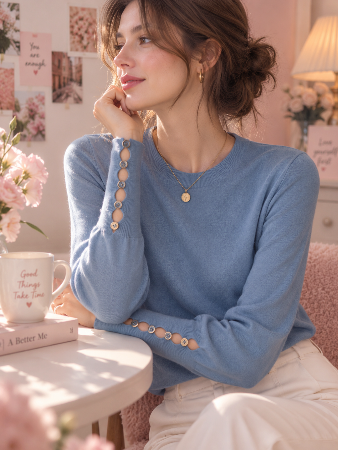 Alexis Elegant Slim Fit Metallic Button Knitted Sweater