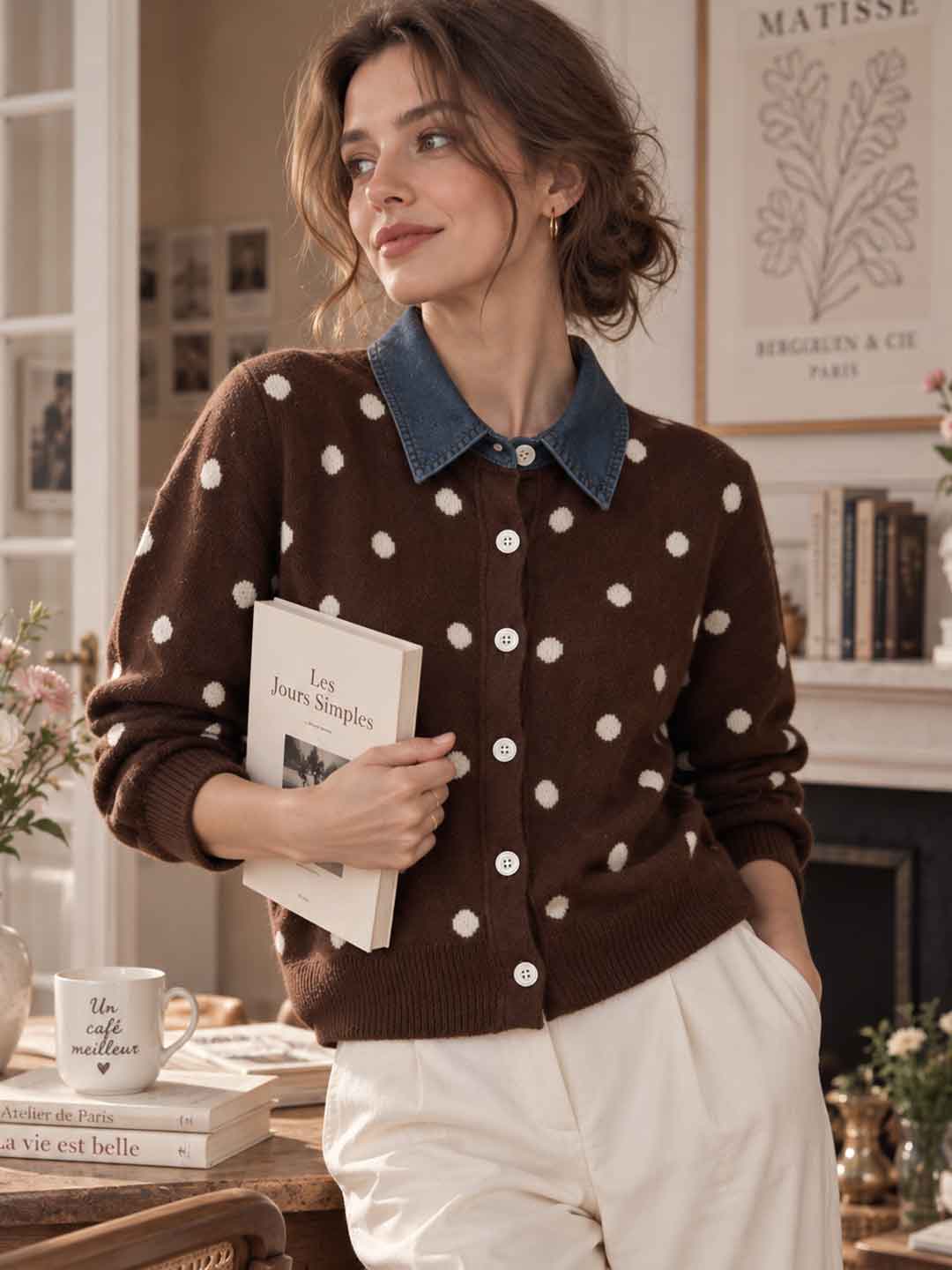 New Polka-dot Knit Cardigan
