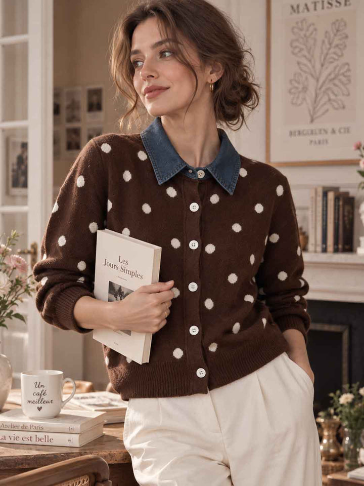New Polka-dot Knit Cardigan