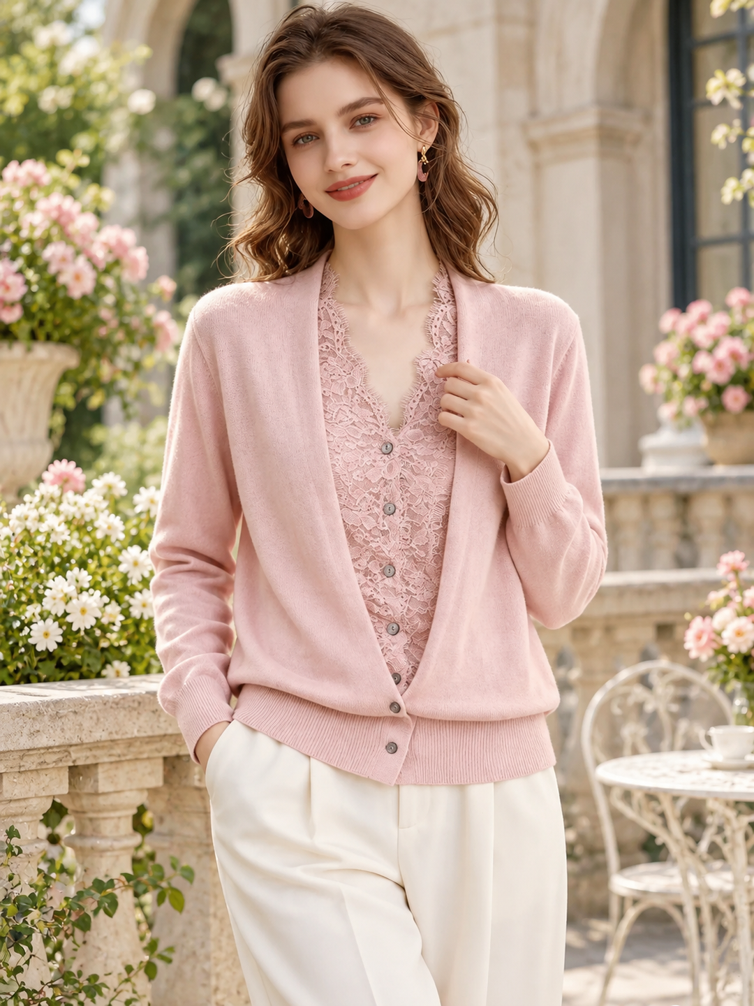V-neck Faux-layered Knit Top