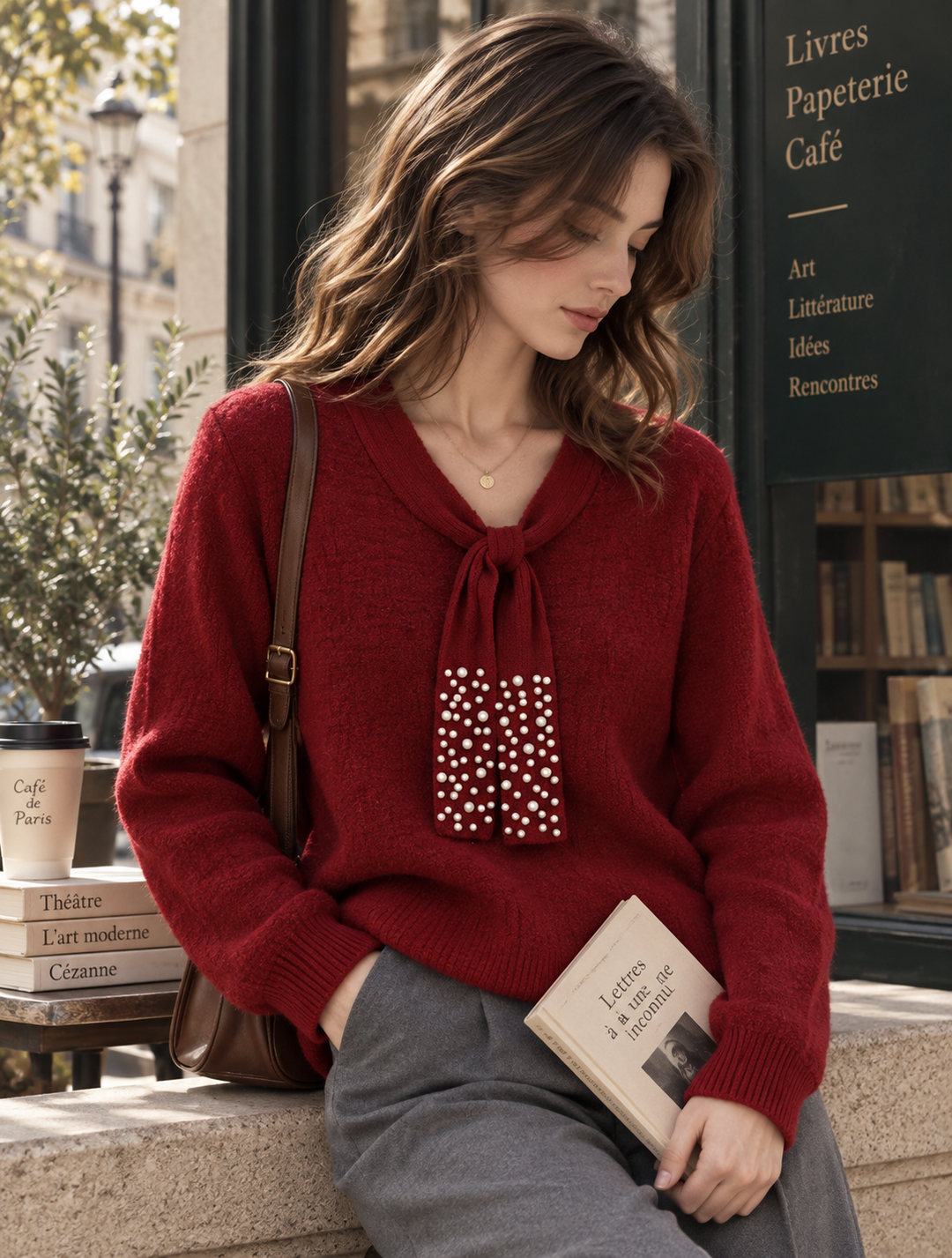 Textured Beaded Red Sweater