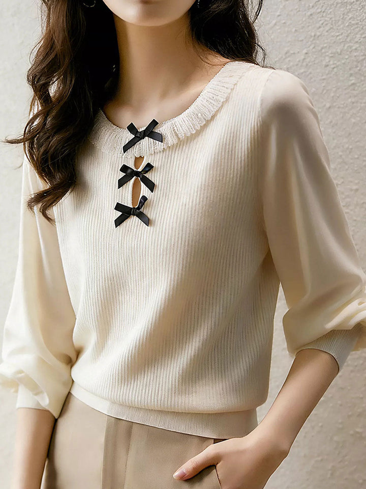 Mariah Sweet Crew Neck Bow Mesh Top