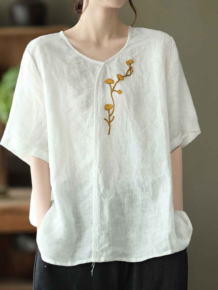 Olivia Loose V-Neck Embroidered Top