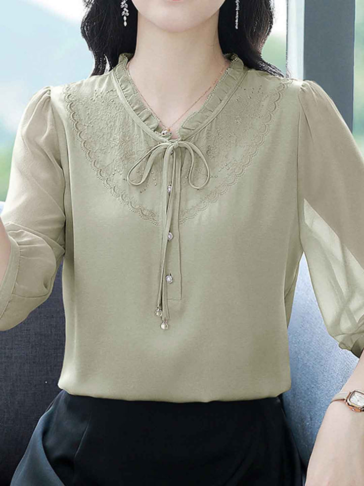 Maria Classic V-Neck Lantern Sleeve Auricular Lace Top