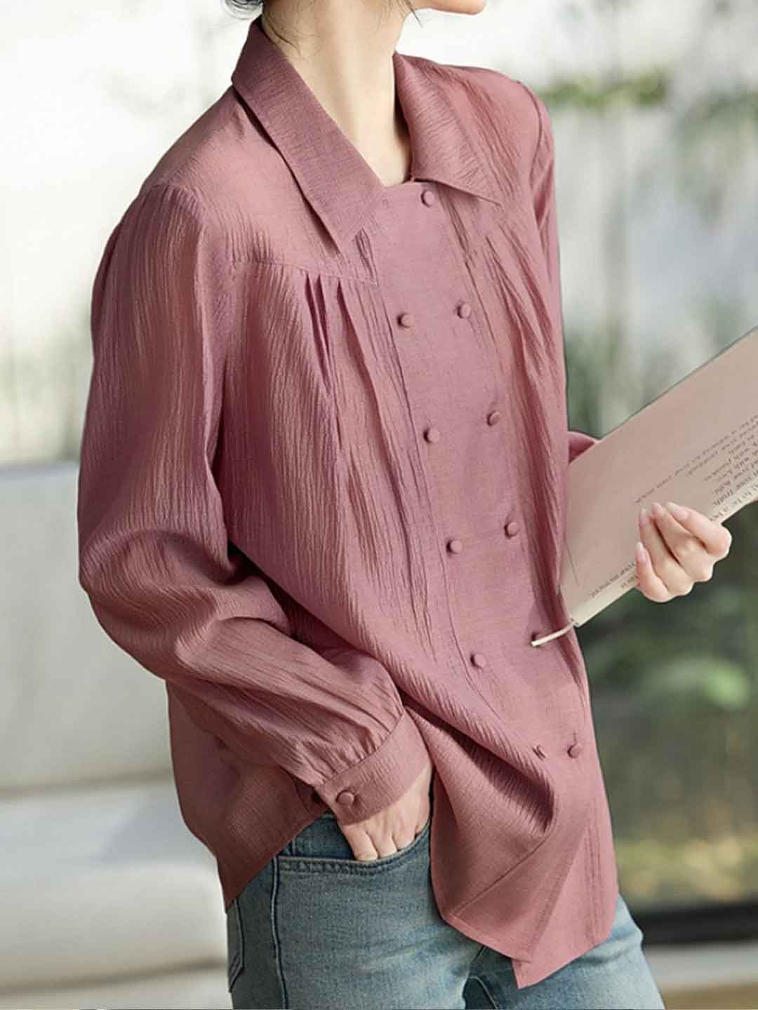 Chloe Daily Lapel Pleated Textured Top