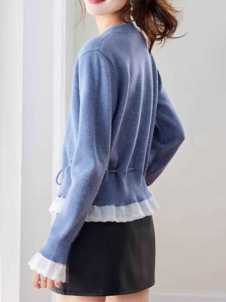 Anna Daily Crew Neck Drawstring Lace Knitted Top