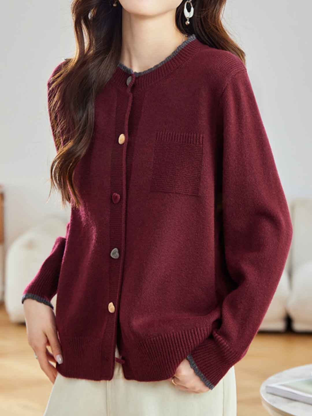 Hailey Daily Crew Neck Colorful Buttons Knitted Cardigan