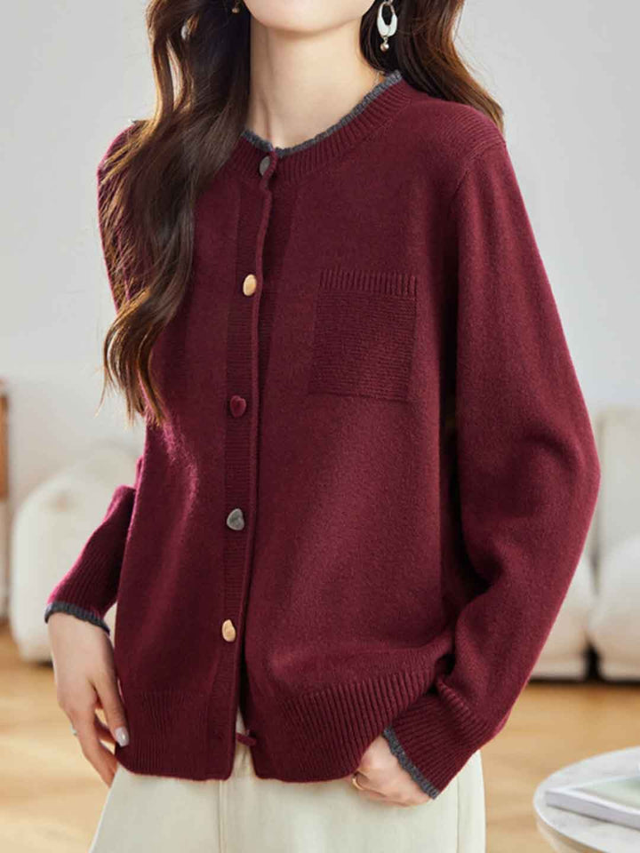 Hailey Daily Crew Neck Colorful Buttons Knitted Cardigan