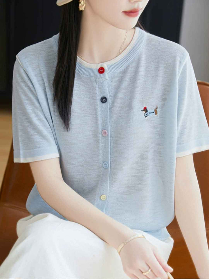 Eva Classic Crew Neck Embroidered Knitted Cardigan