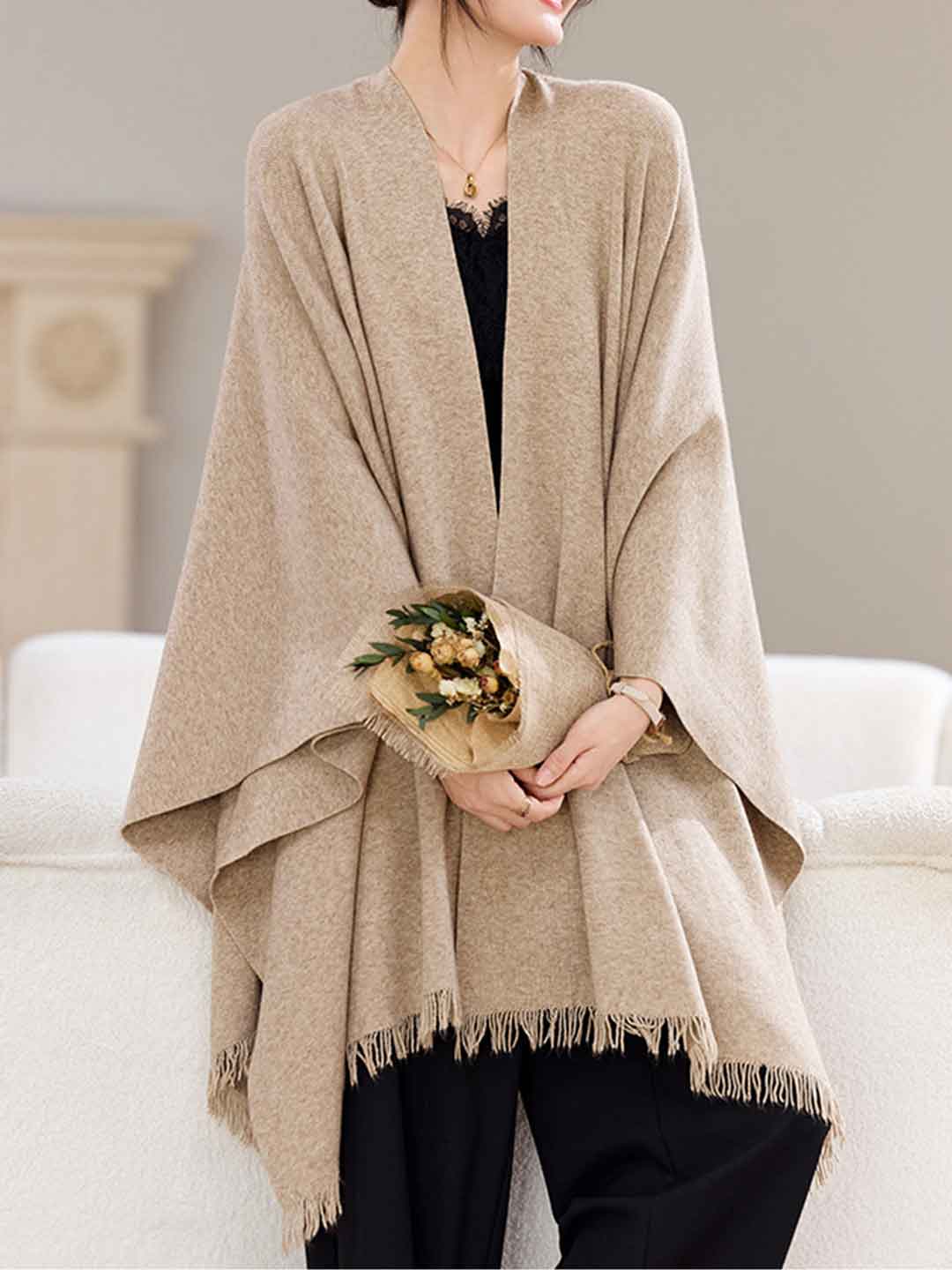 Olivia Irregular Knitted Shawl Outerwear