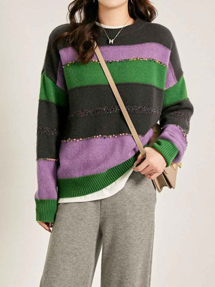 Kimberly Loose Crew Neck Striped Knitted Sweater