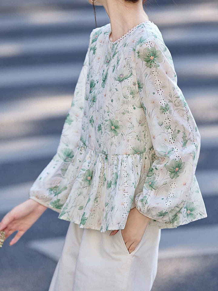 Zoe Elegant Crew Neck Embroidered Blouse