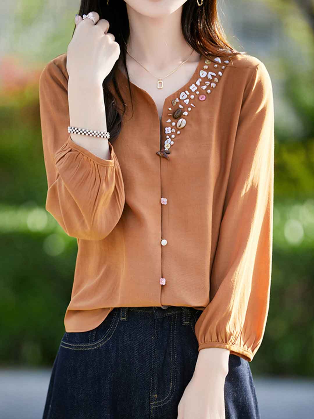 Zoey Loose V-Neck Solid Color Shell Button Cardigan