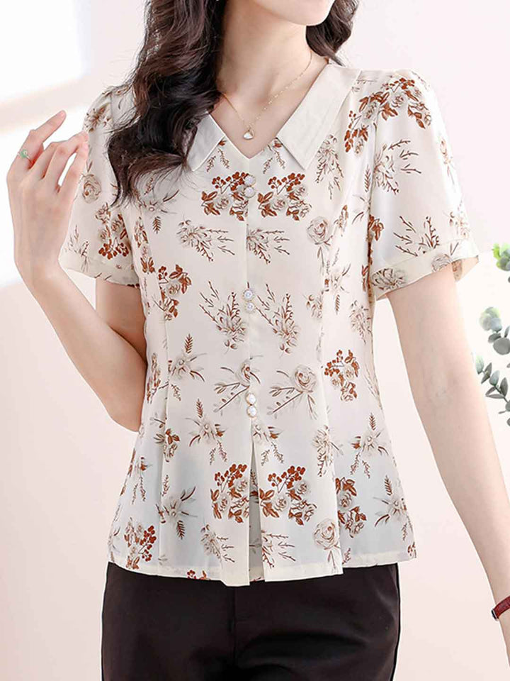 Kimberly Slim Lapel Printed Chiffon Panelled Top