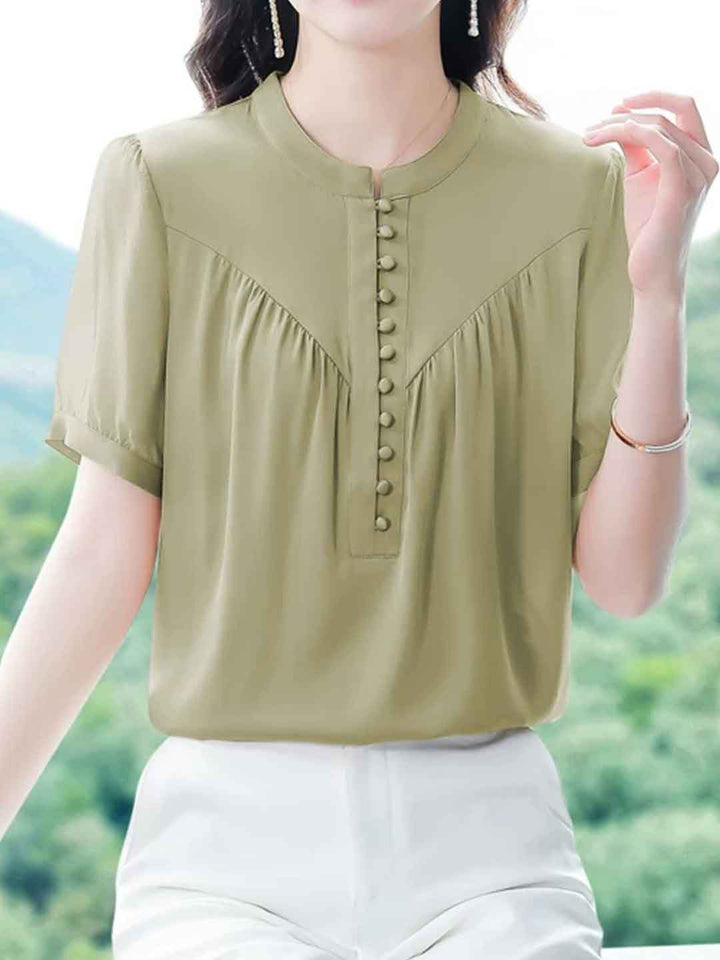 Anna Loose Crew Neck Solid Color Chiffon Top