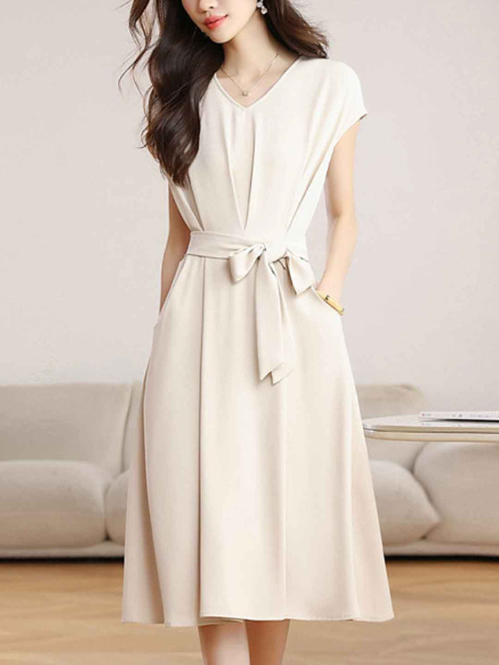 Elizabeth Daily V-Neck Solid Color Chiffon Dress