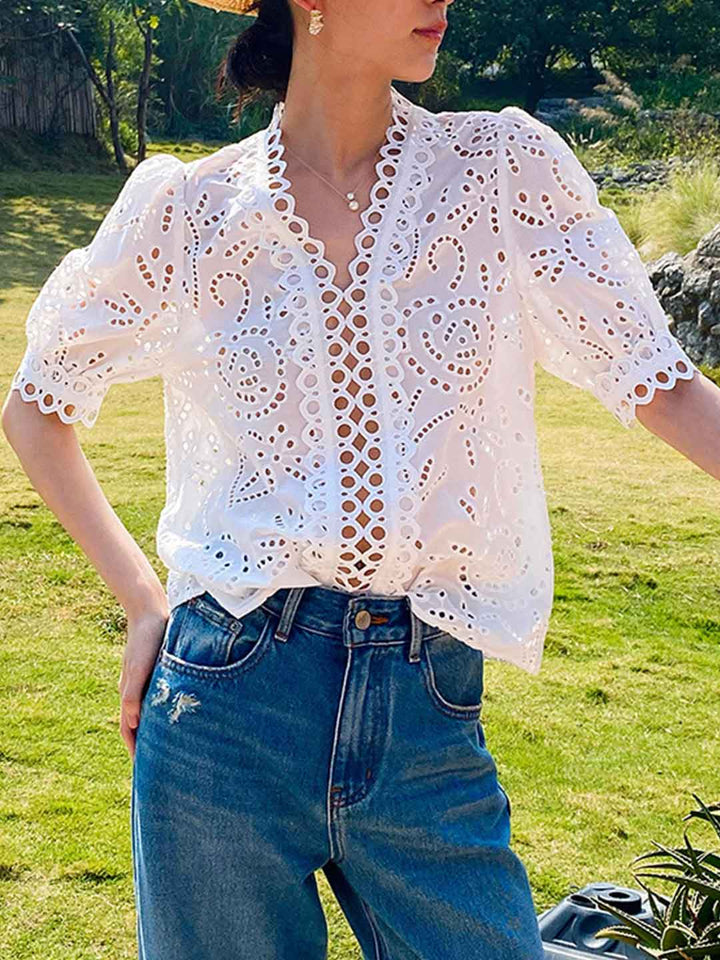 Claire Classic V-neck Embroidered Top