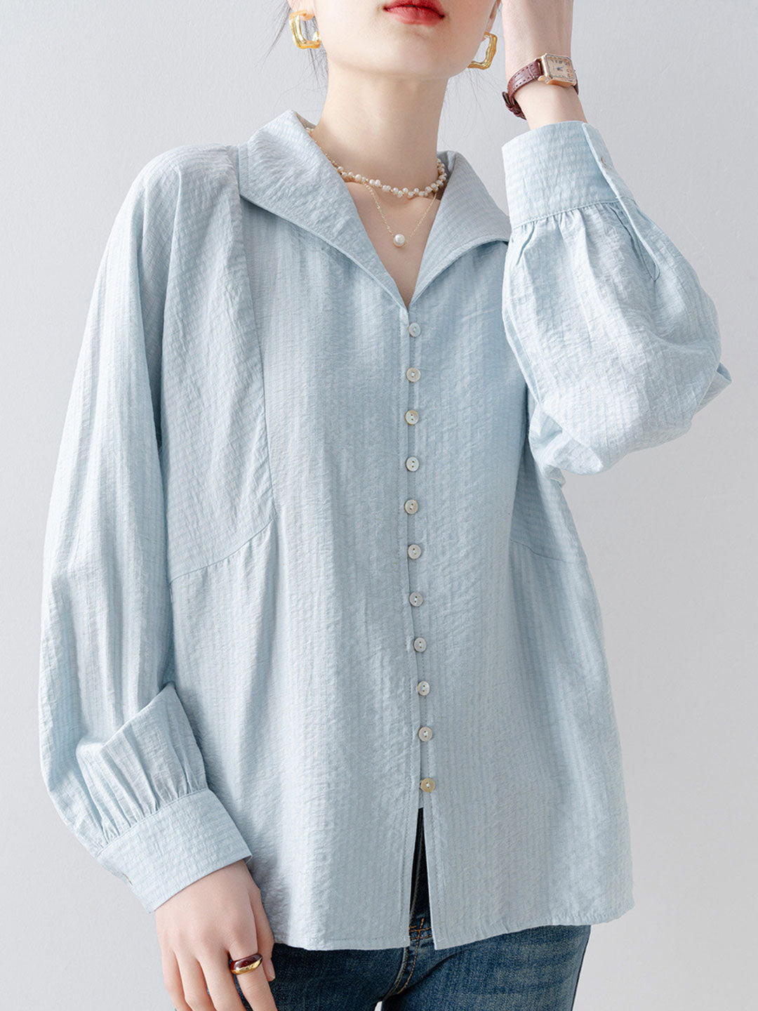 Ella Casual Lapel Solid Color Shirt