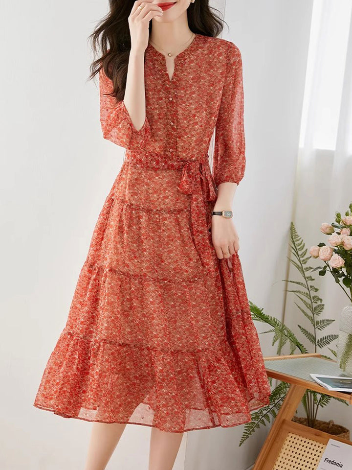 Alexis Vintage Ruffle Floral Chiffon Dress