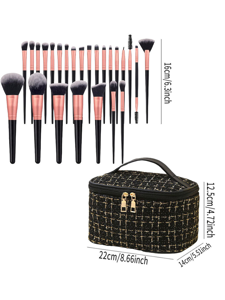 47Pcs Tweed Style Makeup Bag And Brushes Set Professional Tools