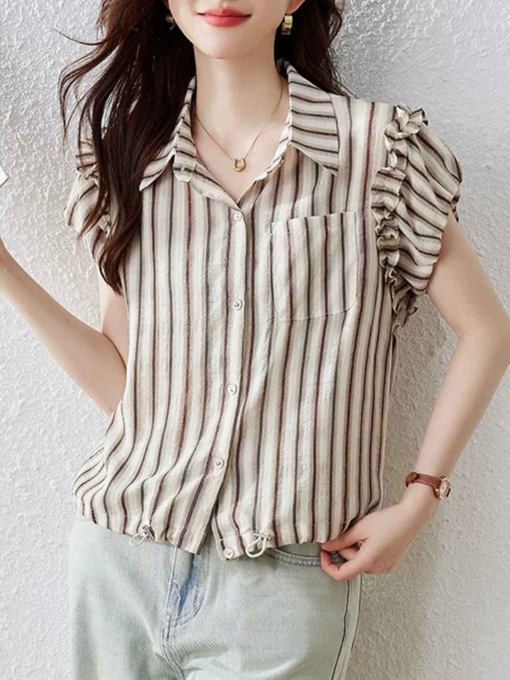 Chloe Retro Polo Collar Striped Shirt