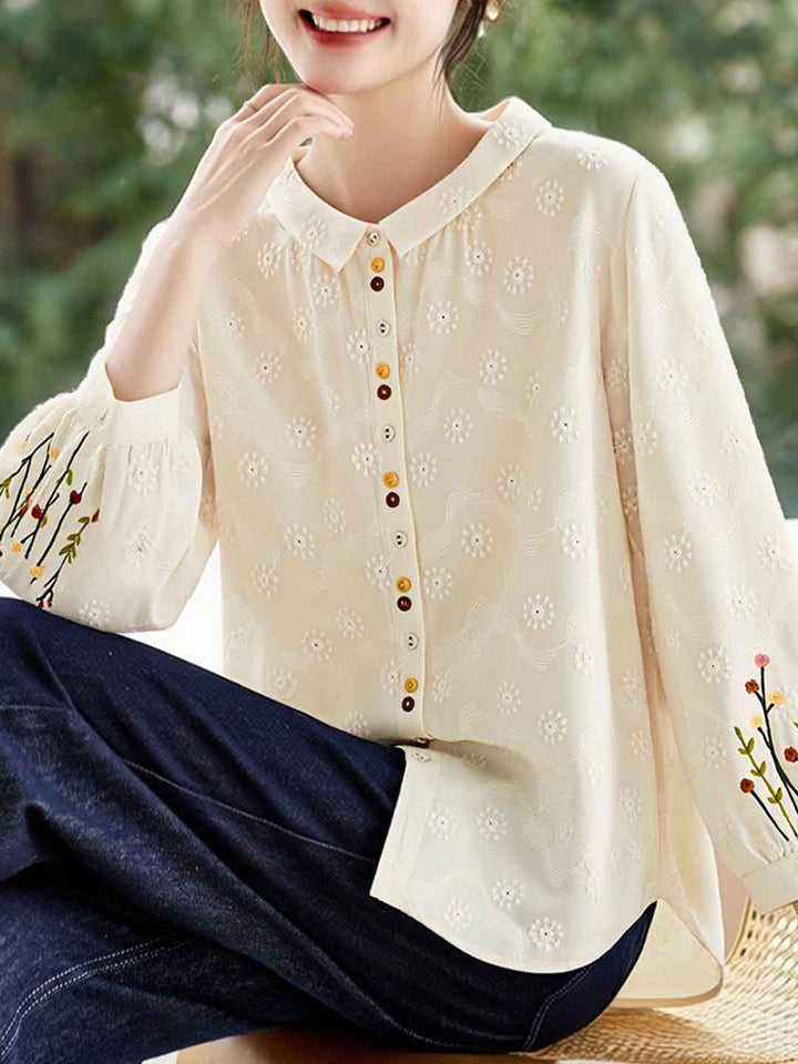 Grace Elegant Lapel Embroidered Shirt