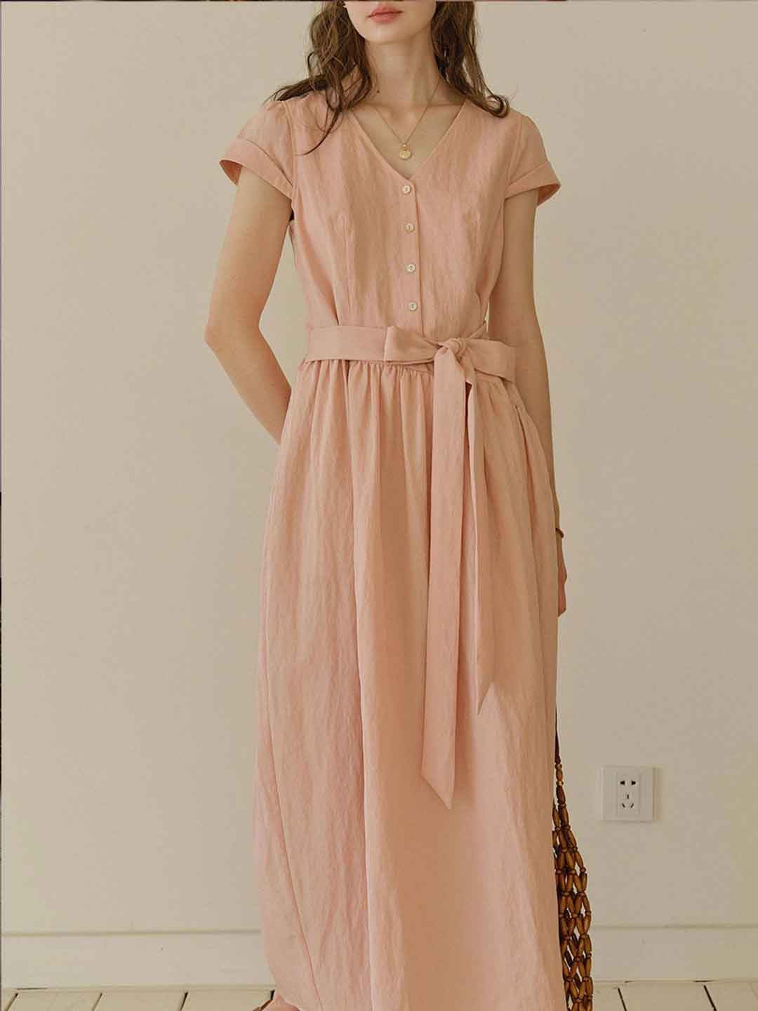 Taylor Elegant V-Neck Waisted Tie Dress